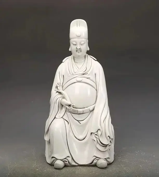 Antique QingDynasty Dehua porcelain fine statue of Bachelor，with mark,Hand-carved crafts,Decoration,Collection&Adornment