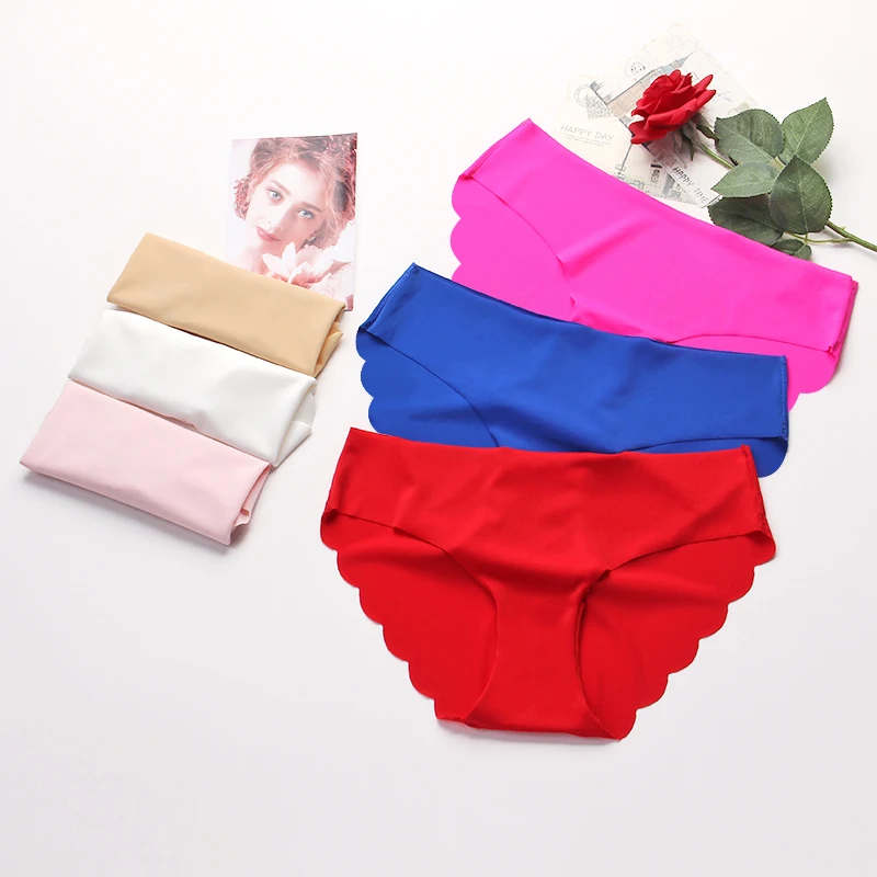 

3Pcs Fashion Seamless Ruffles Panties Solid Color ice Silk Underpants Underwear Women Low Waist Briefs Female Panty Lingerie