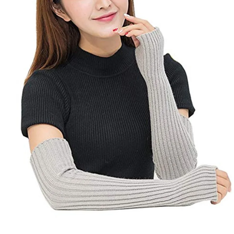 Autumn Winter Arm Warm Soft Sleeve Women\'s Wool Arm Warmers Knitted Woolen Arm Sleeve Solid Fine Long Knitted Fingerless Gloves