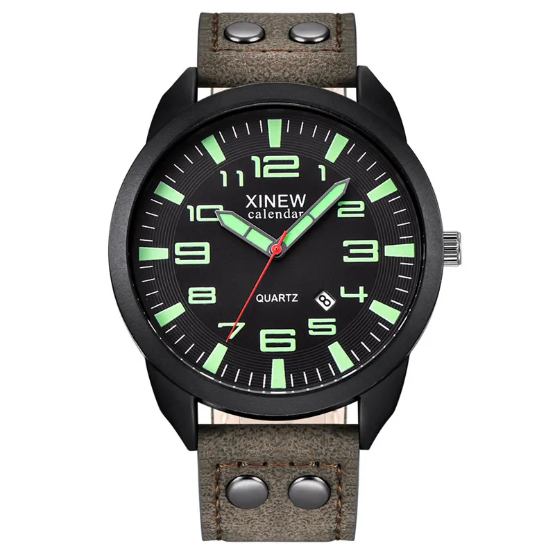 Montre Homme XINEW Brand Men Watches Black Students Casual Leather Band Sports Date Quartz Wrist Watch Relogios Masculinos 2025