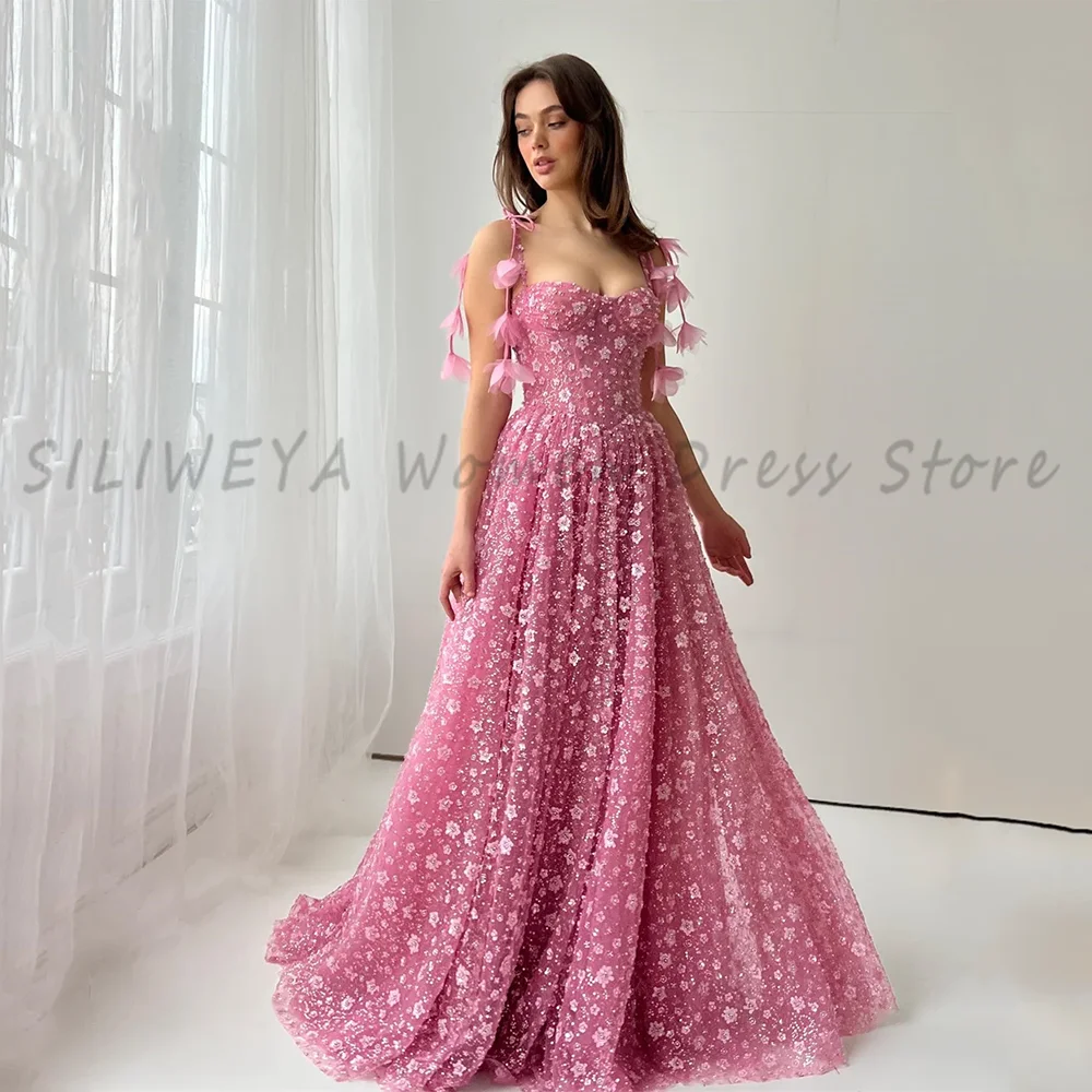 Novo luxo flor tule cinta de espaguete sem mangas vestido de noite high-end personalizado elegante uma linha vestidos de festa de casamento longos