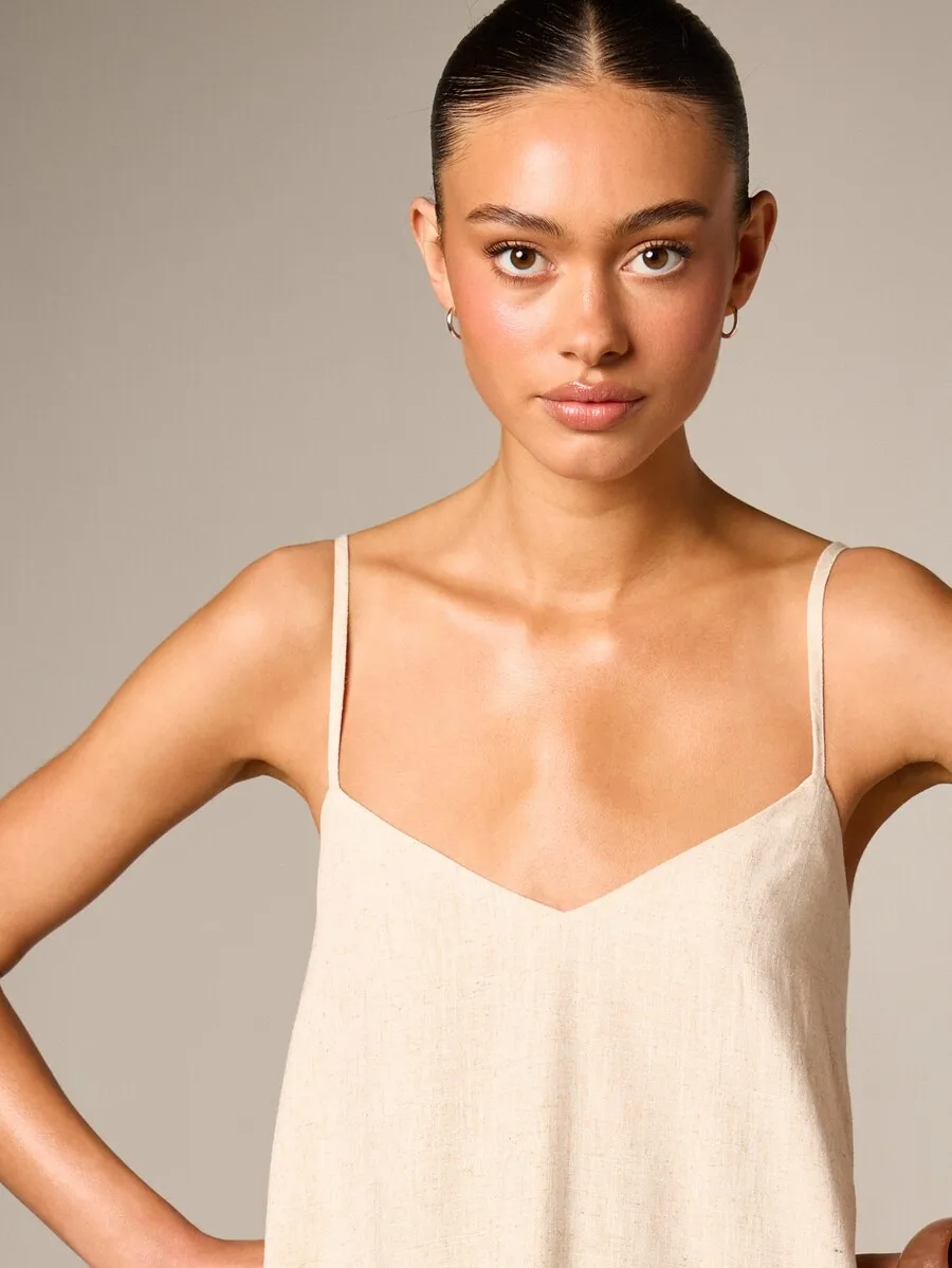 

Womens Strappy Sweetheart Neckline Linen Mini Dress Adjustable Spaghetti Straps Summer Beach Casual Sundress