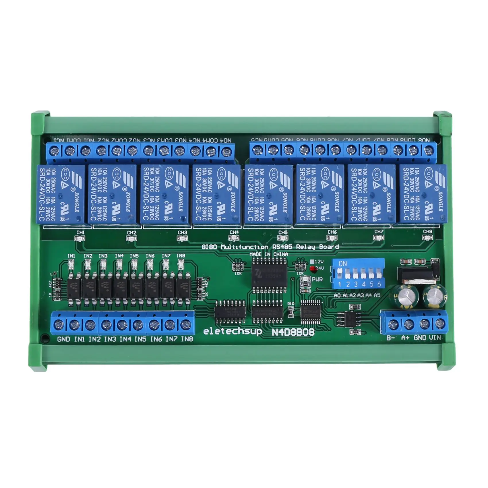 Релейная плата Modbus RTU UART 24 В постоянного тока 8 каналов RS485, пульт дистанционного управления DIN35, рельсовая коробка для автоматического управления PLC