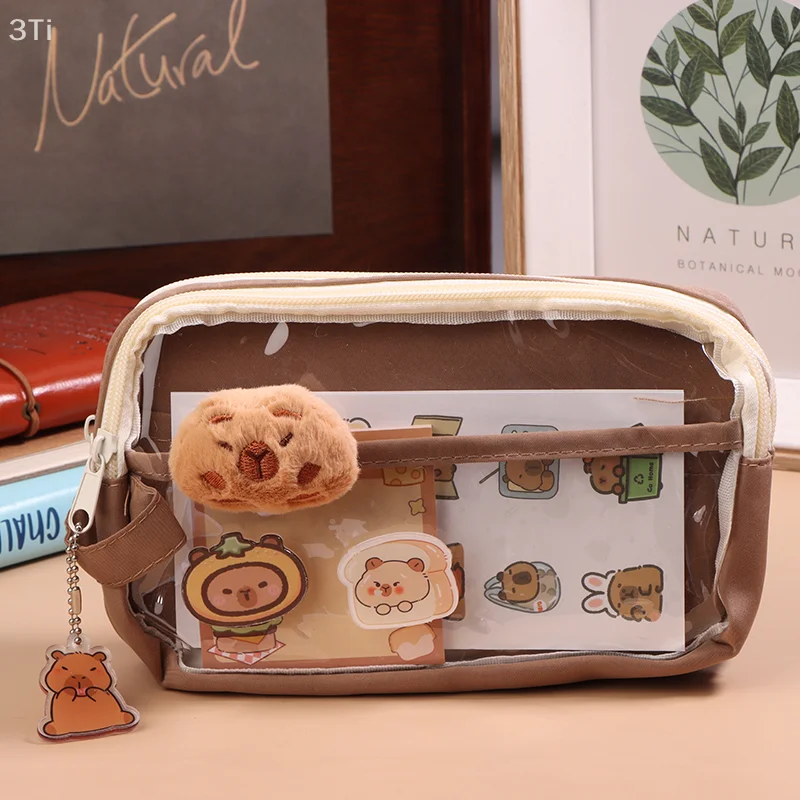 1 Set Capybara Large Capacity Multi-Layer Pencil Case Cute Clear Pencil Pouch Wide Opening Pencil Case For Kids