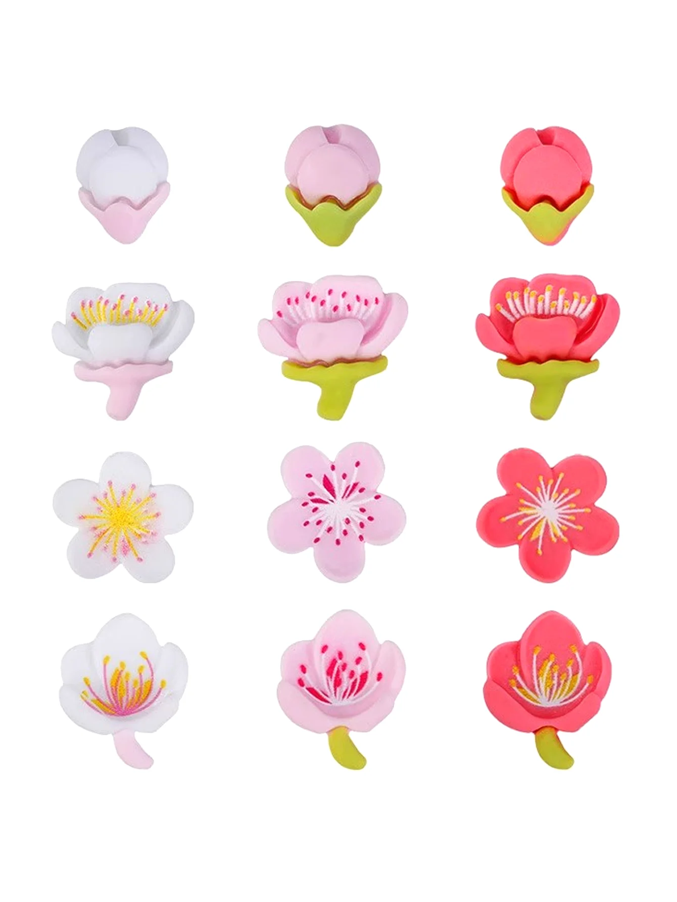 Juego de decoración de zapatos con flor de cerezo degradada de 12/24 piezas, rosa-blanco, ABS duradero con rosa, extraíble