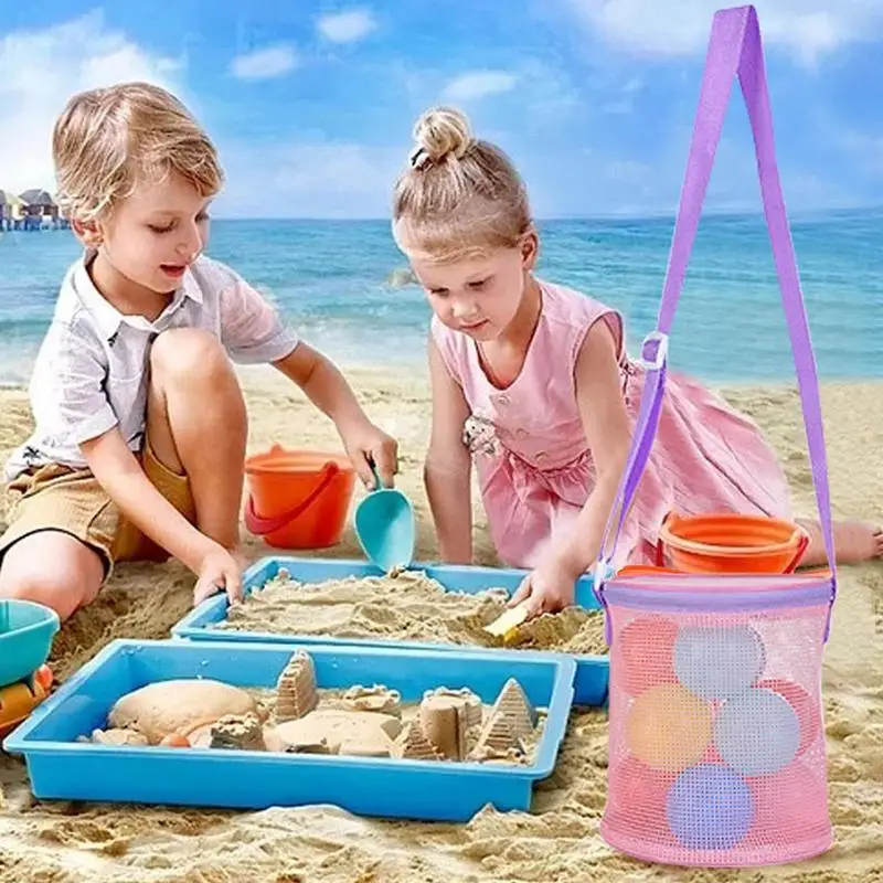 

Mesh Beach Bags For Women 6pcs Kids Shell Bags Heavy Duty & Sandproof Beach Tote Foldable Women's Shoulder Handbag Mesh Pool