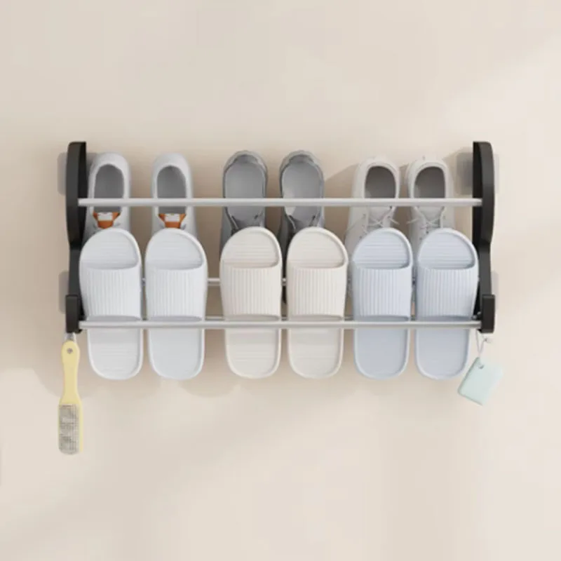 

Wall Mounted Shoe Rack Nail Free Door Back Simple Shoe Shelf Bathroom Drain Slipper Racks Rounded Corner Design Storage Shelf