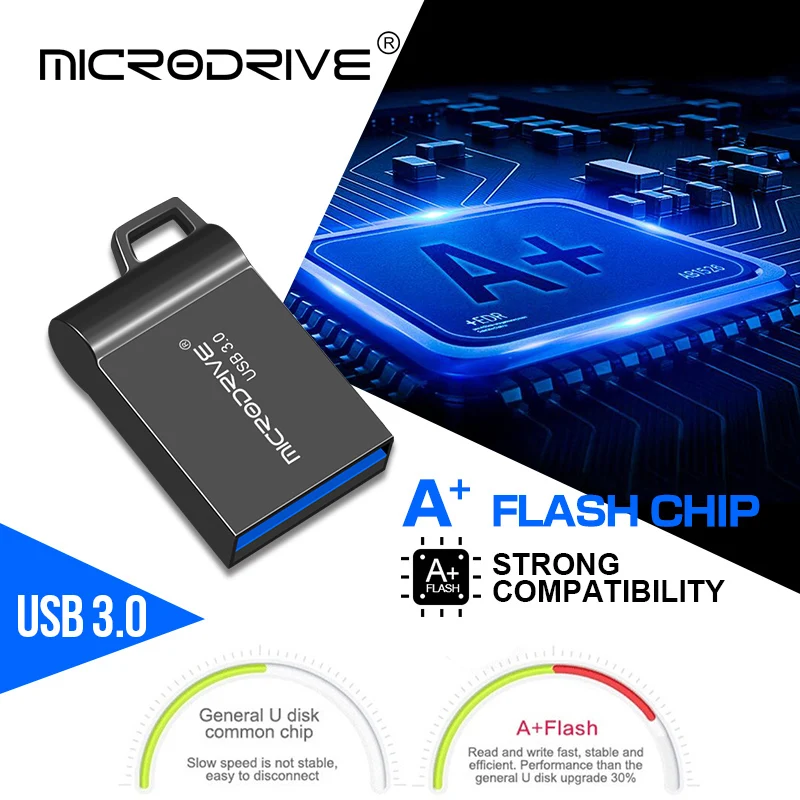 Mini clé USB 3.0 haute vitesse 16GB 32GB 64GB 128GB clé USB en métal étanche clé USB stylo bâtons de mémoire avec porte-clés