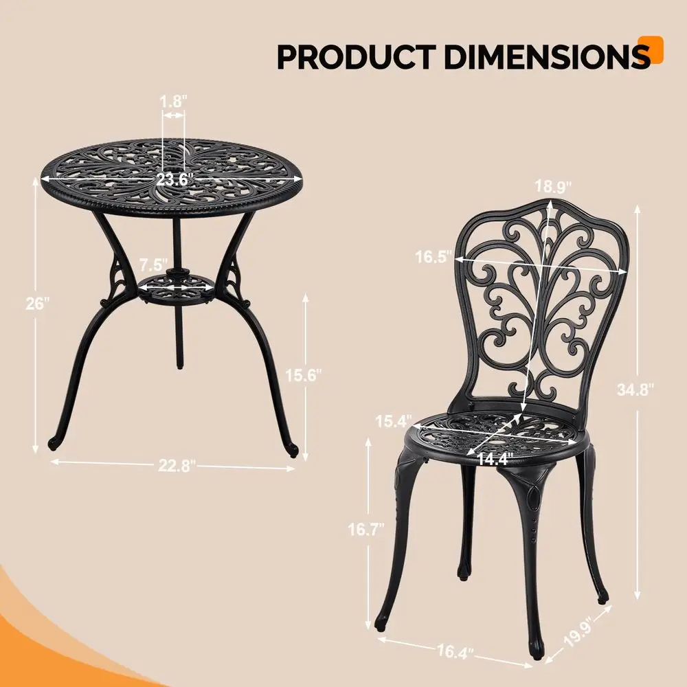 

Patio Table and Chairs Set, Cast Aluminum Outdoor Cafe Table and Chairs Set of 3, Stability Patio Bistro Sets with Umbrella Hol