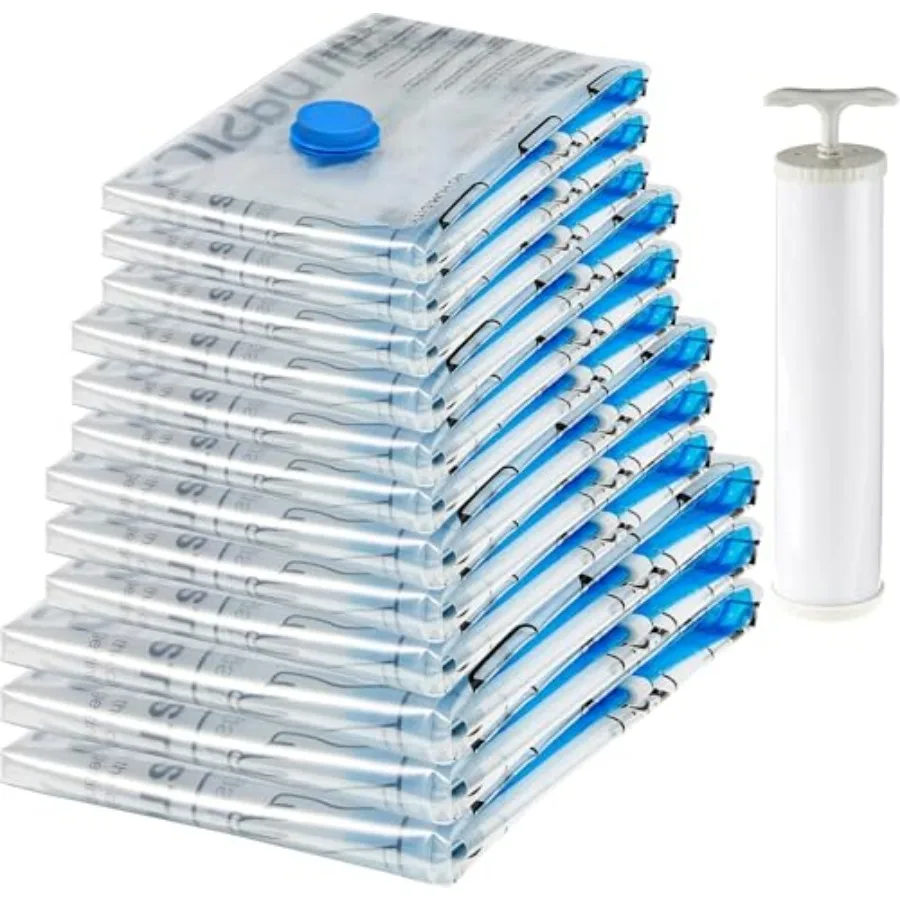 

Vacuum Storage Bags with Hand Pump for Travel Space Saving Compression Bags for Clothes and Blankets Clear 12 Pack 3 Small 3 Me