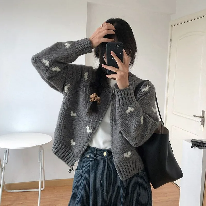 Damen-Cardigans mit Grafik, 2025, trendige Mode, Vintage, neu in Strickwaren, ästhetischer, schicker Jacquard-Strickpullover für Damen mit Reißverschluss