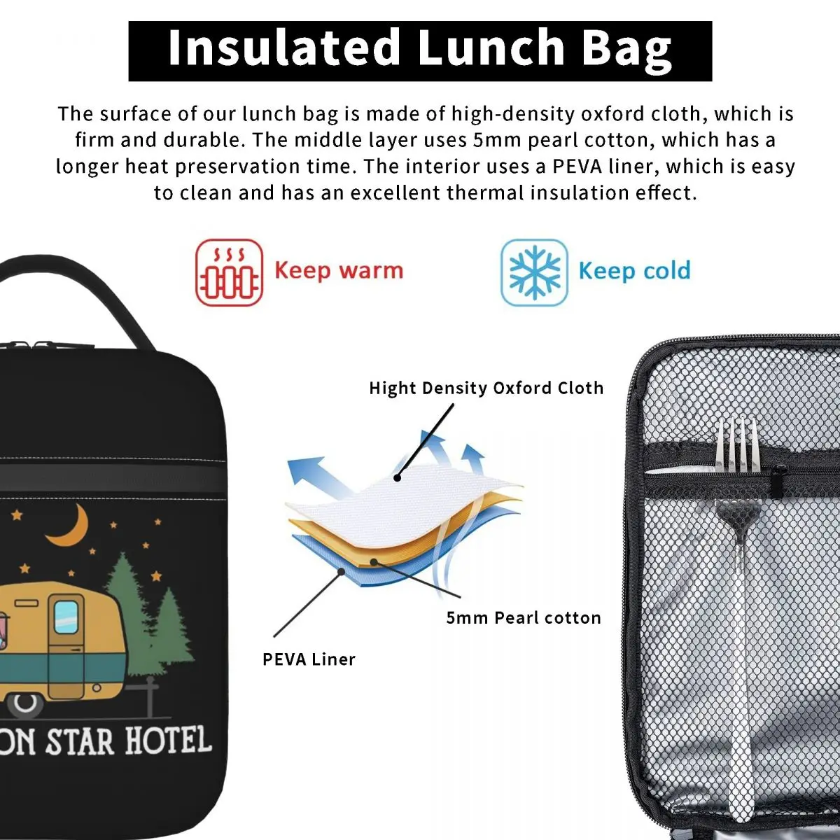 Camping Happy Camper Insulated Lunch Bag for Women Kids Leakproof Food Boxes Thermal Lunch Box Tote
