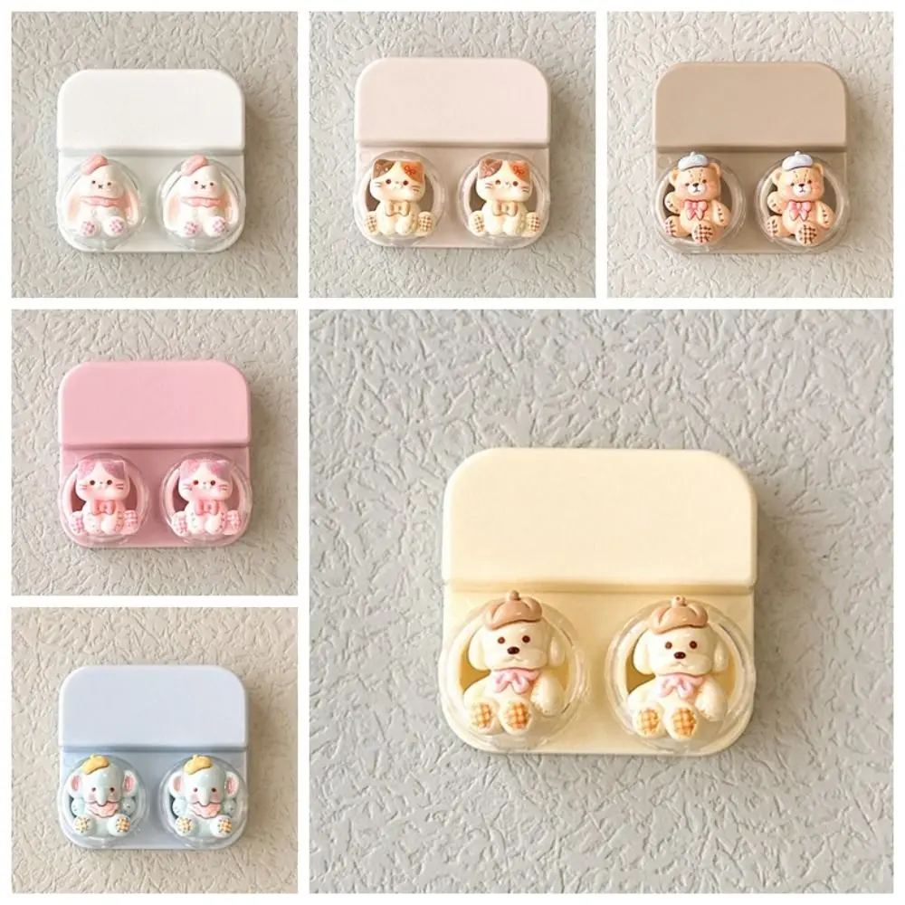 Portable ABS Contact Lens Case With Tweezers With Suction Wand Lens Box Cartoon Drawer-Style Lens Case Daily