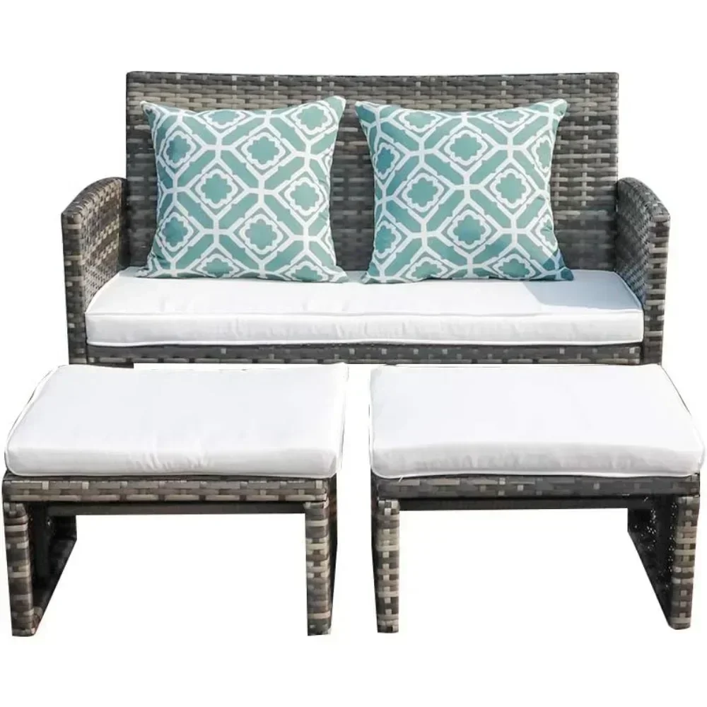 

Outdoor Loveseat Patio Furniture Rattan Conversation Set with Ottoman