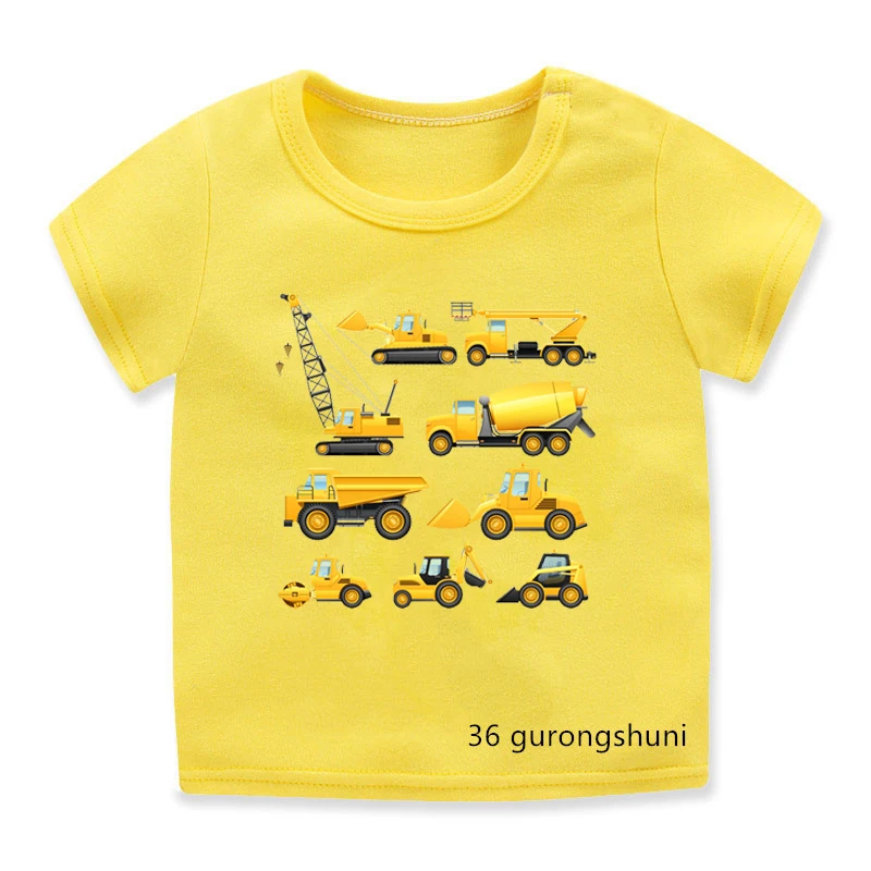 Camisetas con estampado de excavador y maquinaria de construcción para niños, ropa de verano para niños