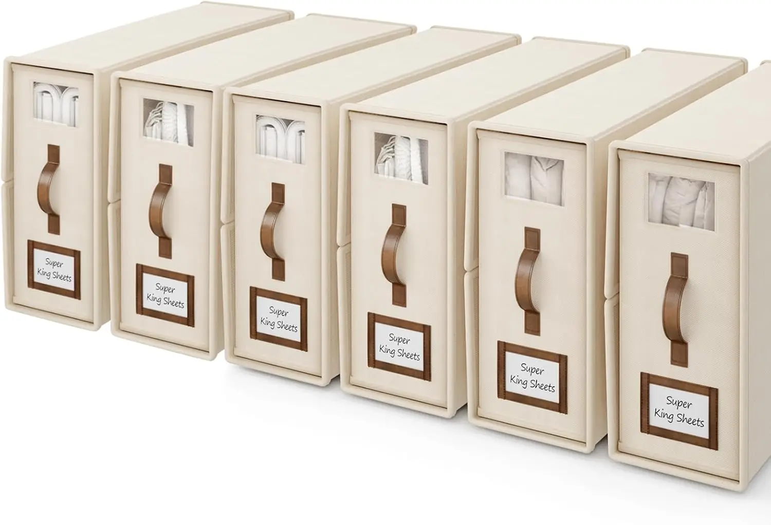 

Набор из 6 складных коробок для хранения постельного белья с ручками для шкафа, органайзер для пододеяльников размера Cal King (5,2 галлона, бежевый)
