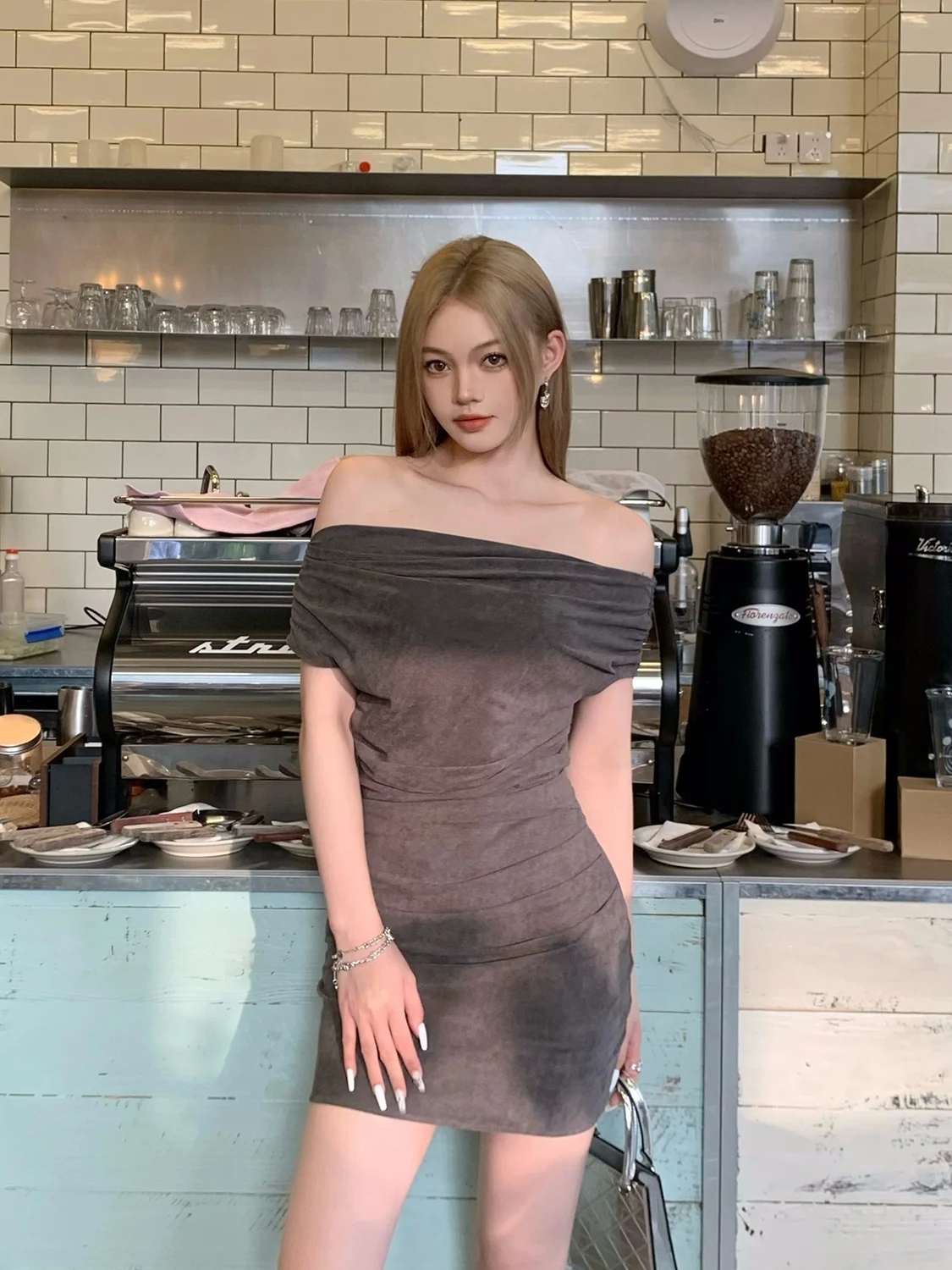 

EU IIWAN Sexy Slim Fit One oulder Dr with Pleats High Waist ort Skirt for Women Commute Sle Spring Summer Autumn