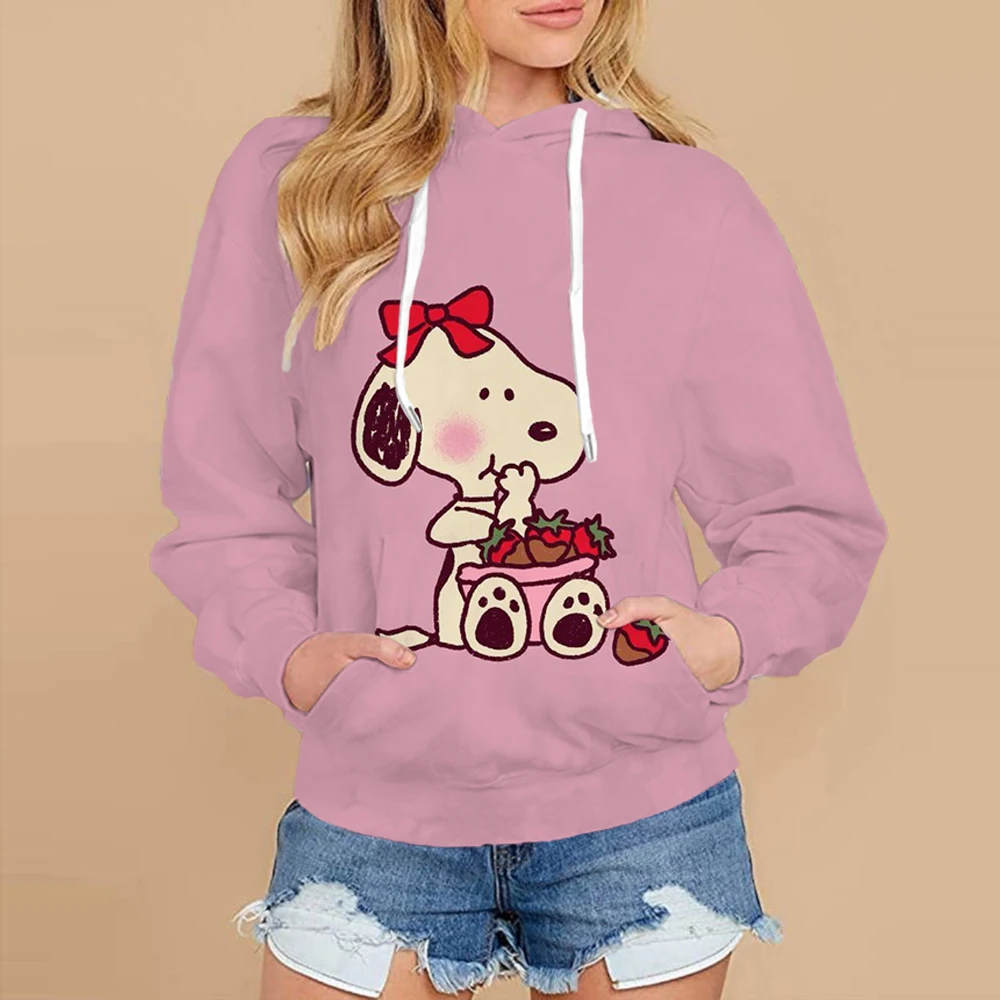 Snoopy Cartoon Anime Women Pullover Tops Spring Autumn Men Oversized Hoodie 2024 New Fashion Yellow Couple Sweatshirt Clothes