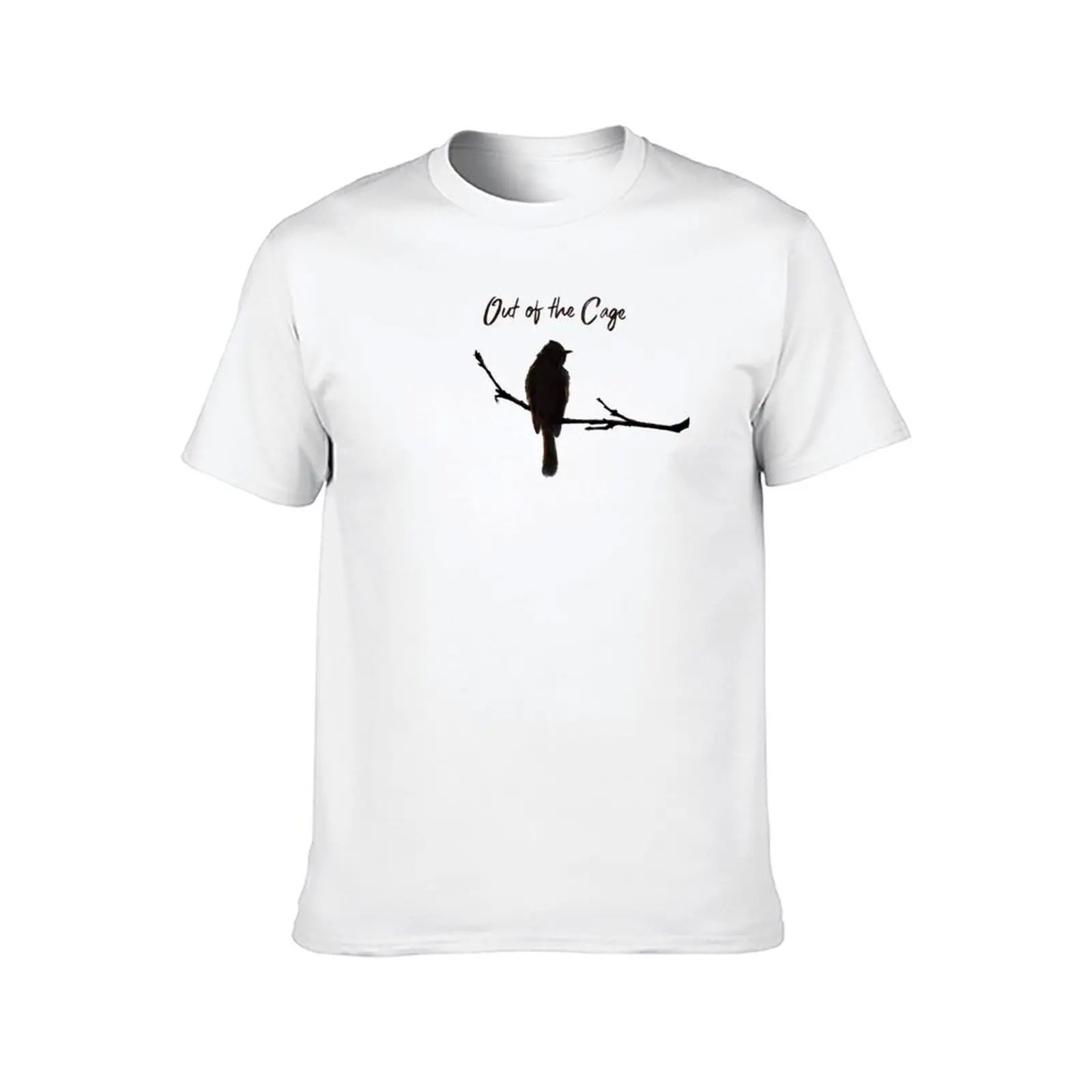 Out of the Cage - Black and White - bird and title, no name T-Shirt summer top graphics mens funny t shirts