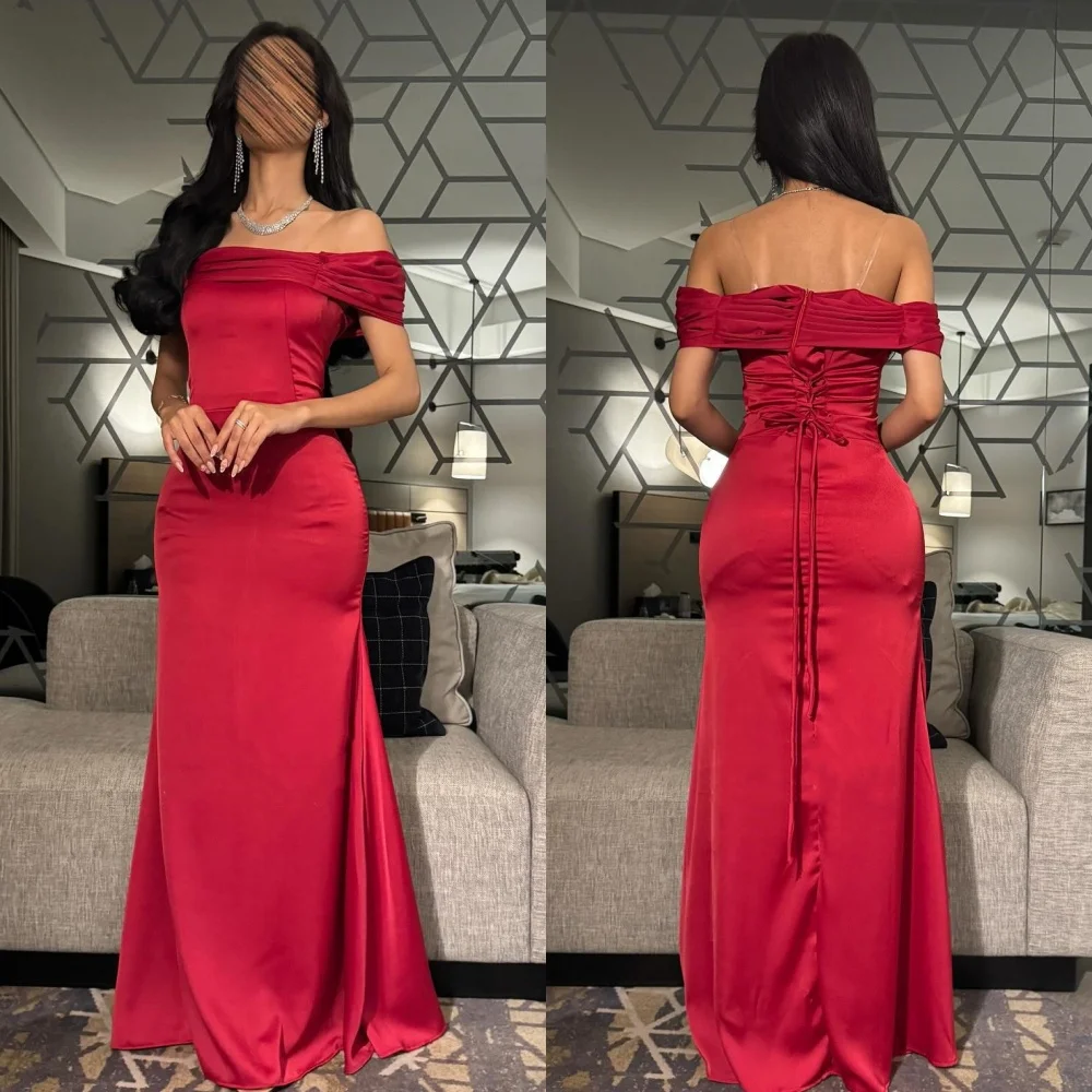 

Customized Modern Style Elegant Charmeuse Pleat Straight Off-the-shoulder Long Dresses Bespoke Occasion Dresses Fashion Classic
