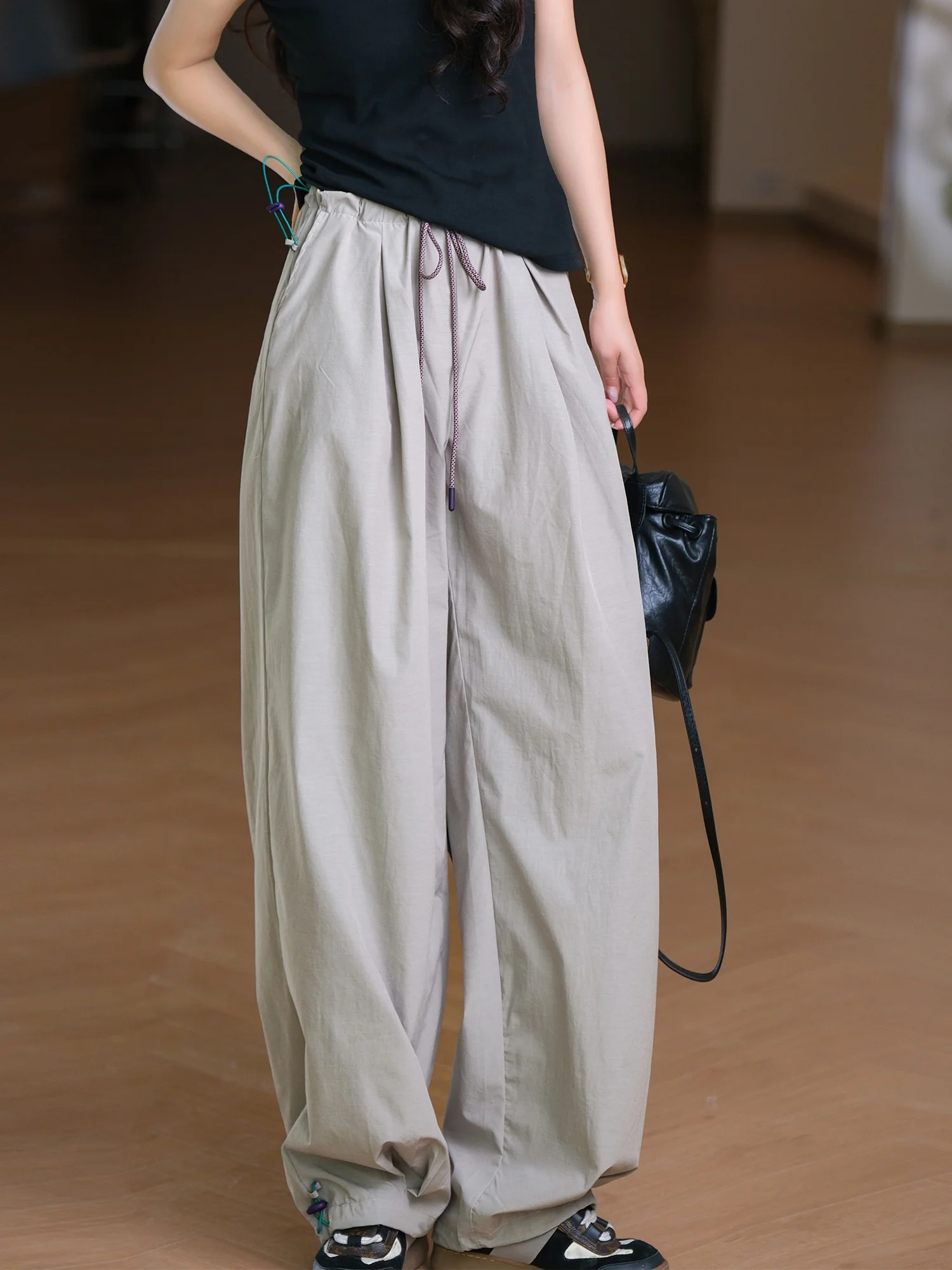 

Американские брюки-парашюты для активного отдыха, функциональные, хлопковые, с эластичным поясом на шнурке, женские, свободные, широкие, повседневные брюки