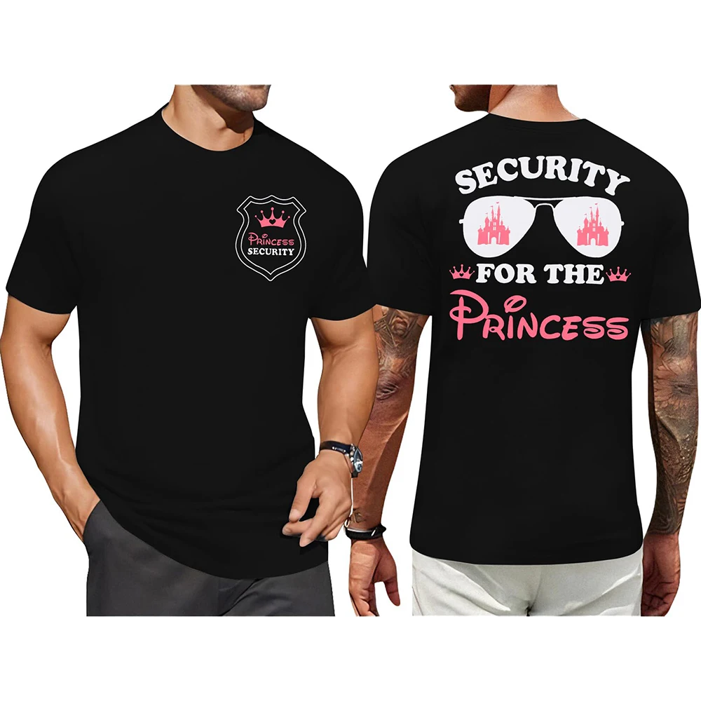 Disney FRAYED Men's Magical Princess Security Team T-Shirt Daily Casual Plus Size Short-Sleeve T-Shirts for Dad Birthday Party