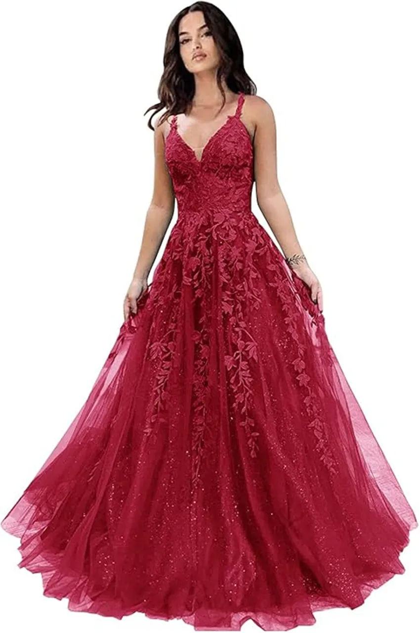 Customized Evening Dresses Spaghetti Strap Backless Prom Dress 2025 A-line Length Shiny Tulle Elegant Women's Party Dresses image 4