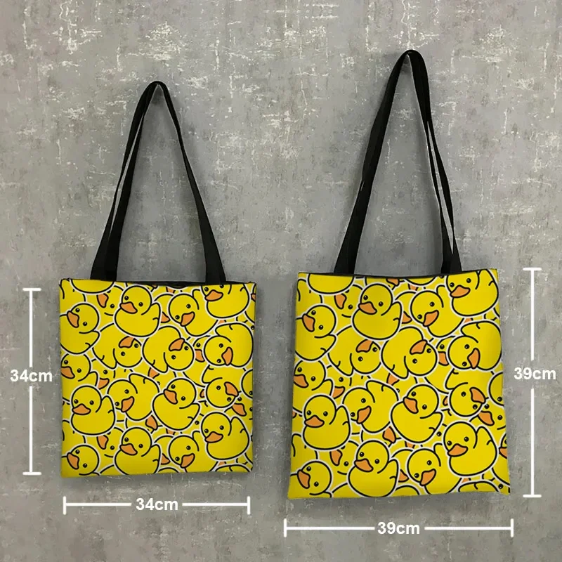 Cartoon Yellow Duck Tote Bags Rubber Duck Pattern Women Handbag Shoulder Bags Reusable Shopping Bag Large Capacity Storage Bag