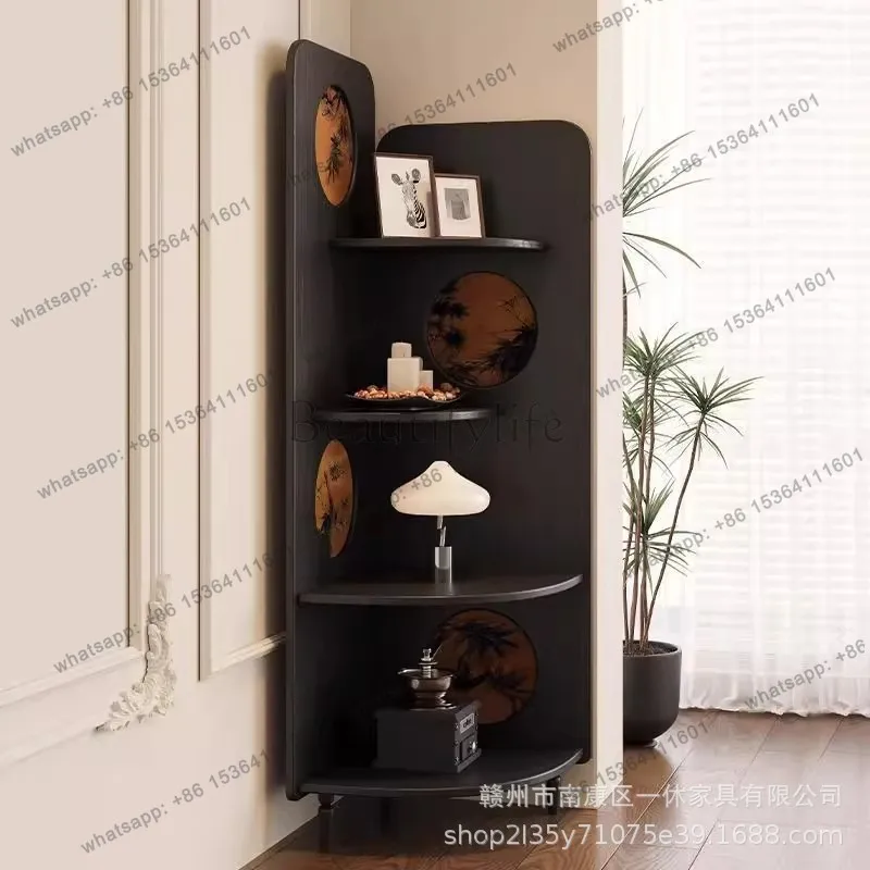 French retro style living room picture screen solid wood fragrant cloud yarn triangular cabinet corner rack