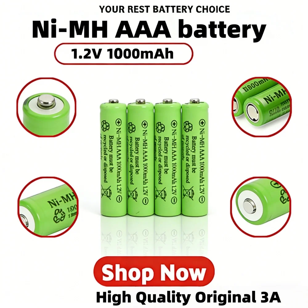 1-20PCS 1.2V 1000mAh NI-MH Rechargeable AAA Batteries Long Lasting for Remote Control Car RC Toys Solar Lights Mouse