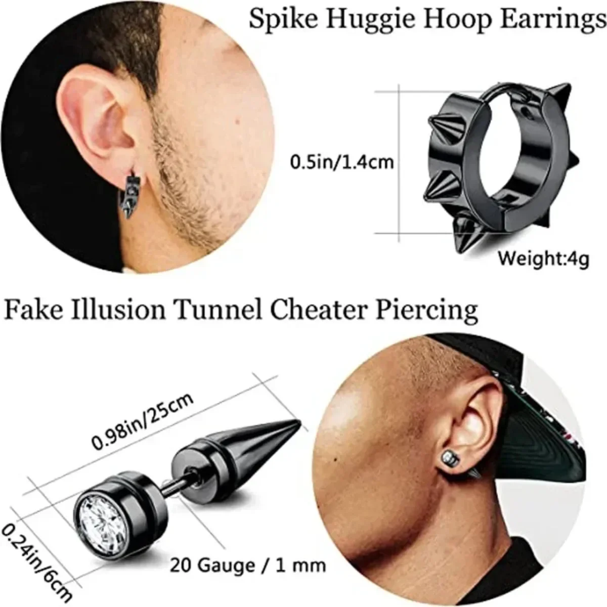 1Pairs Black Stainless Steel Screw Stud Earrings for Men Women Piercing Small Huggie Hoop Earrings Set