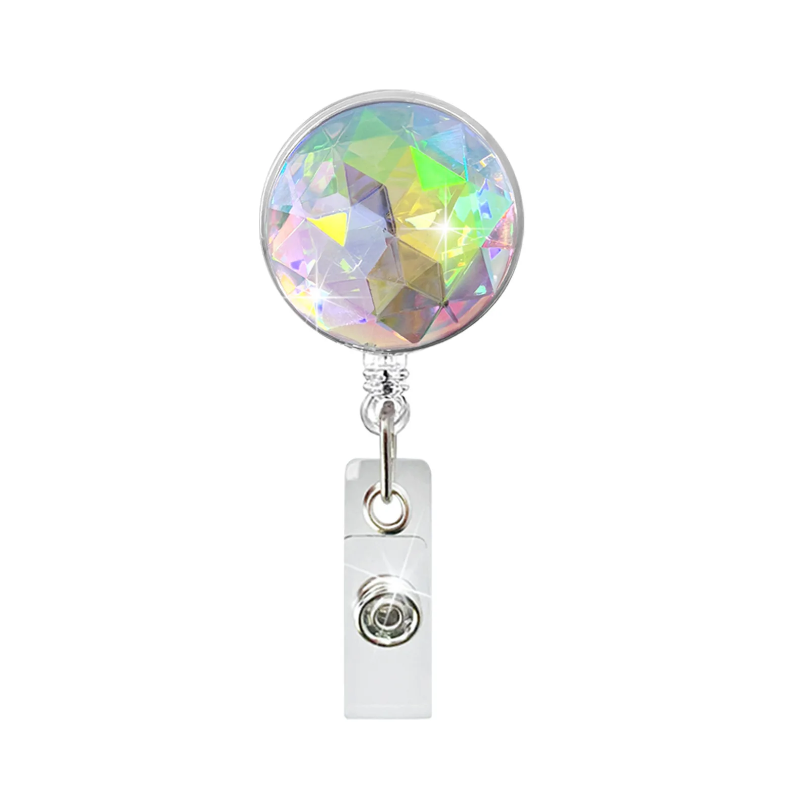 

Crystal Acrylic Colorful Diamond Badge Reel Retractable Alligator Clip ID Card Holder for Nurse Doctor Worker Teacher Student