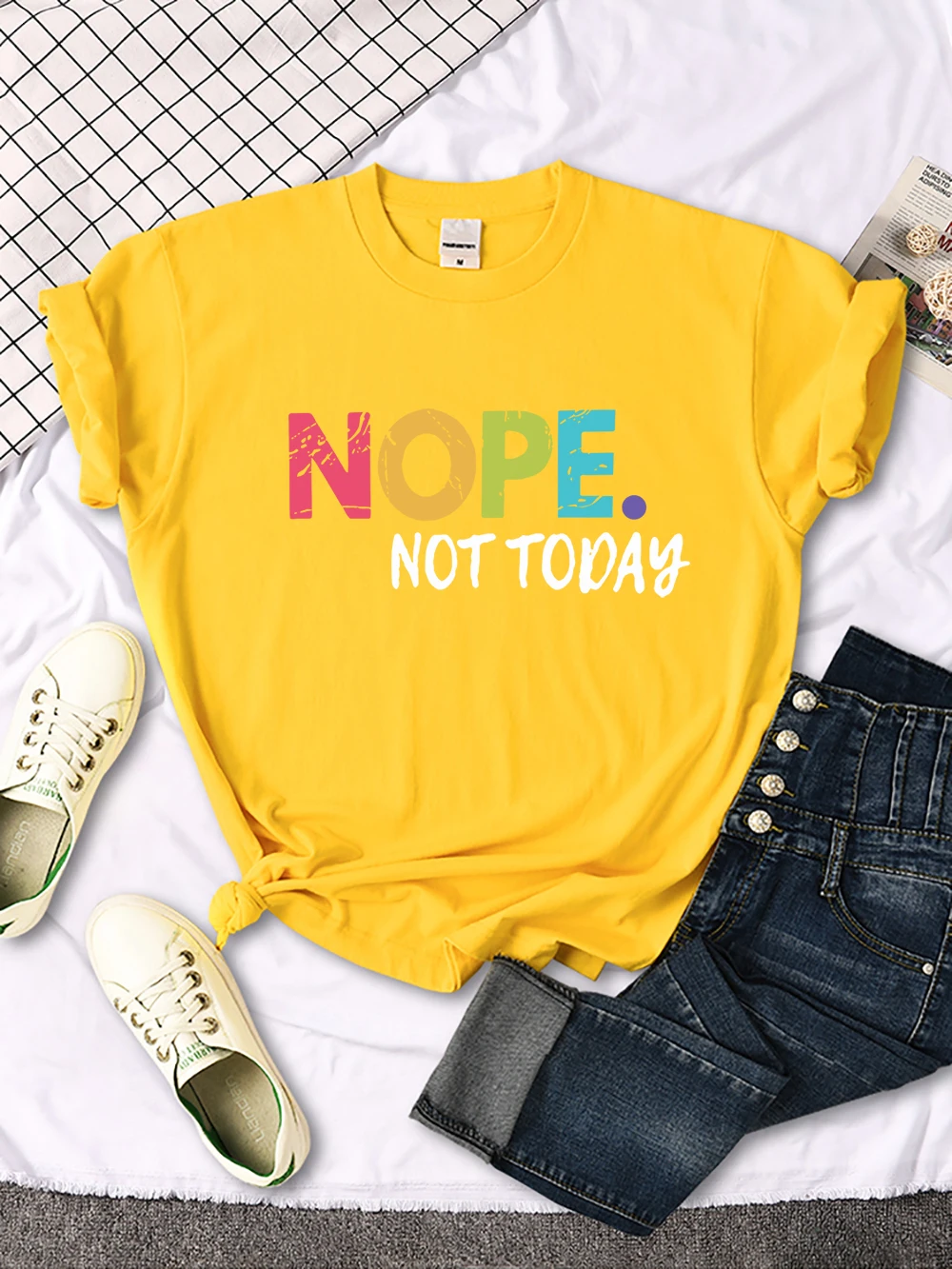 Nope Not Today Print Women T Shirts Comfortable Fashion Tee Clothing Breathable Hip Hop Tops Personality Crewneck Short Sleeve