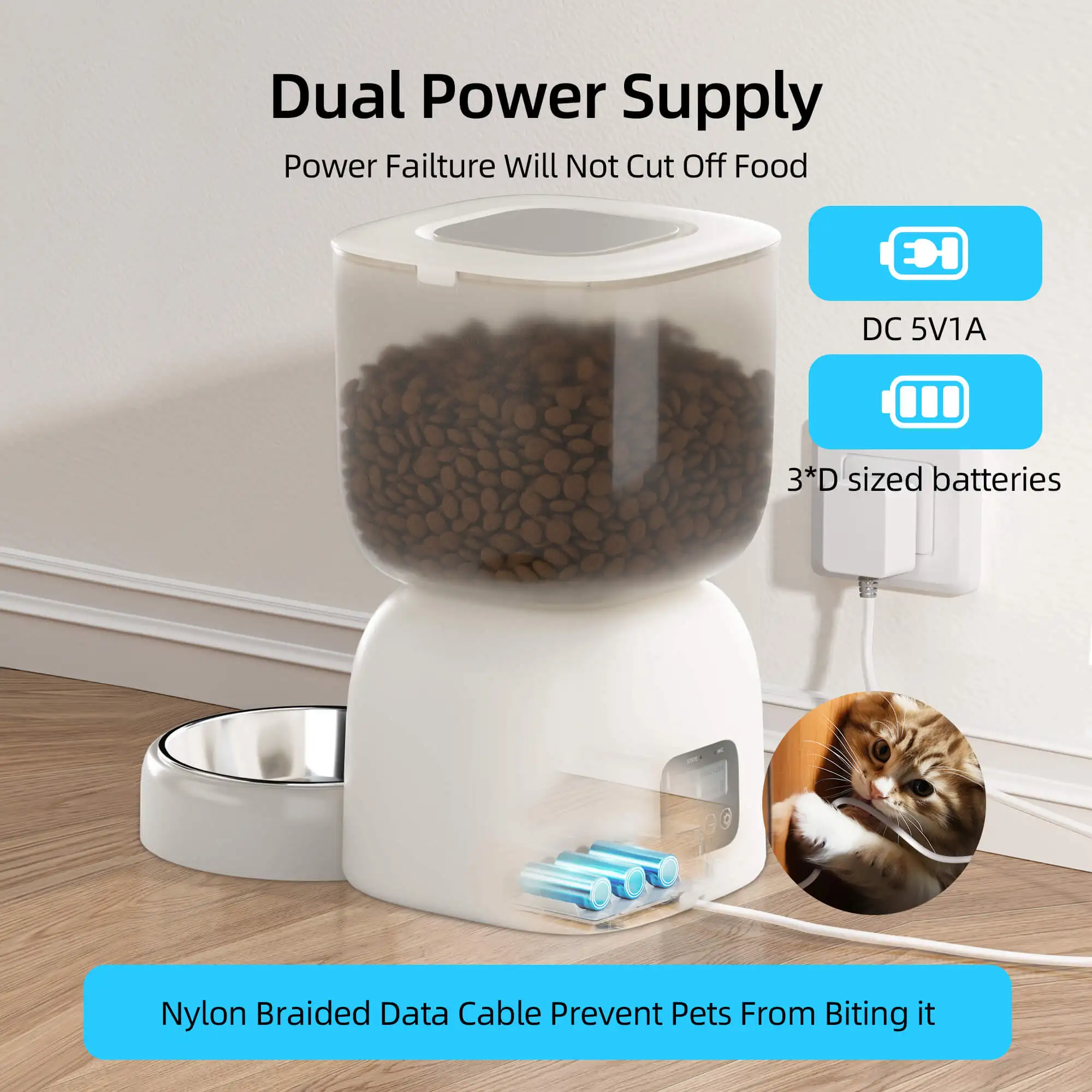 Imagem -03 - Petwant Alimentador Automático Cat Pet Inteligente Wifi Food Kibble Dispenser Controle Remoto Dog Acessórios 3l