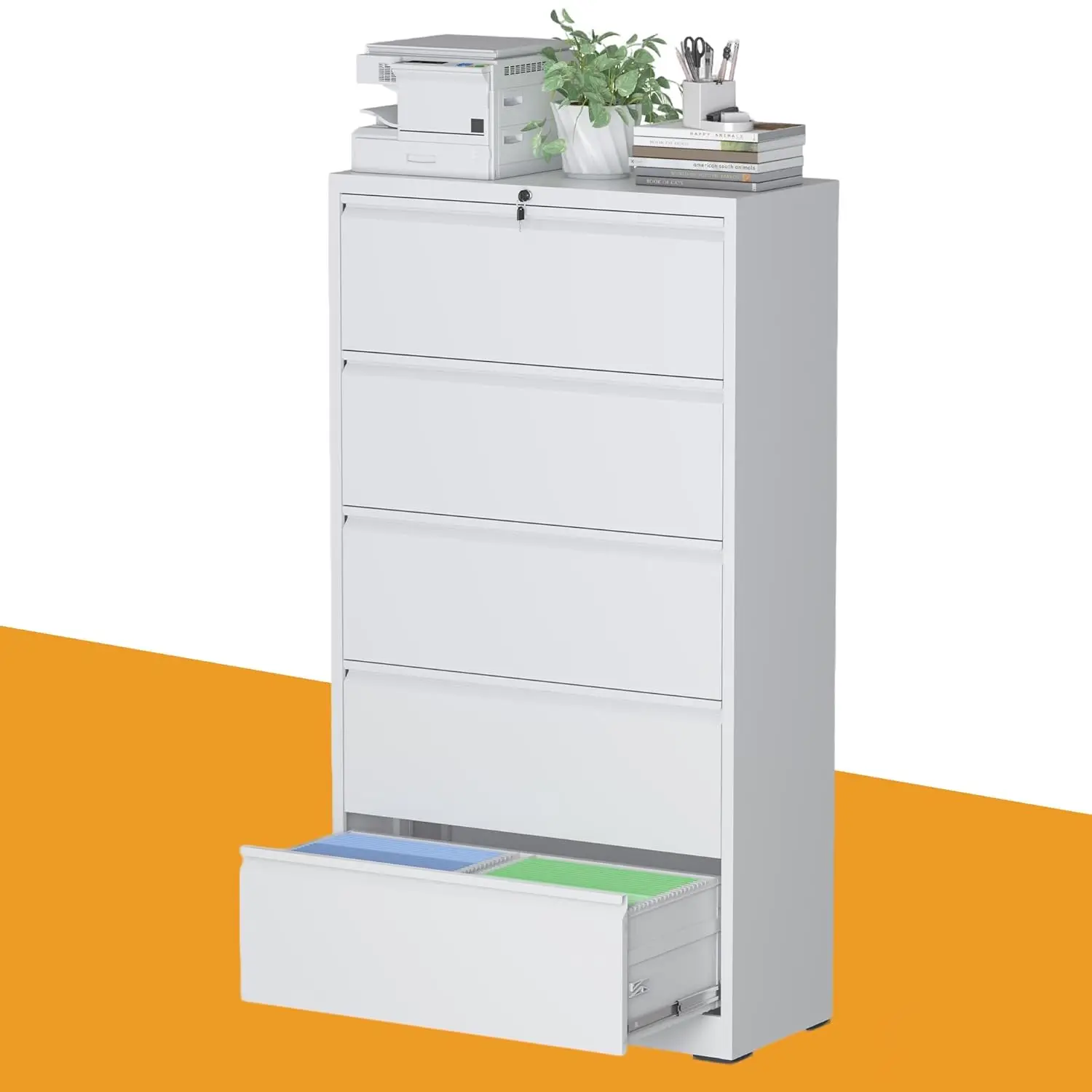 

5 Drawer Lateral File Cabinet Lock Metal Office Home Letter Legal A4 F4 Storage 64in H, Customized