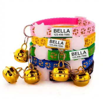 個人化反光金色爪印貓項圈 - 可客製化姓名牌和鈴鐺,可拆卸調整防走失項圈 10 best sales 可脫卸貓項圈 - №6