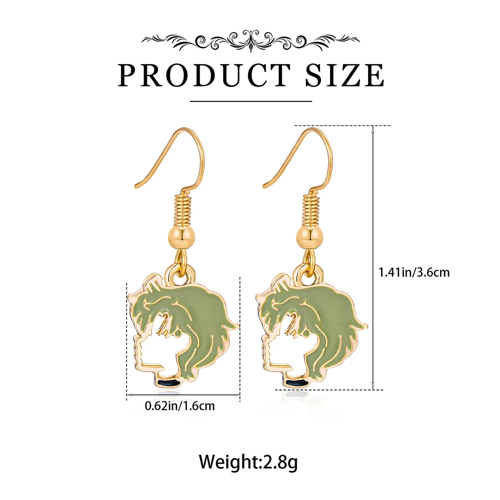 Anime Sailor Uranus Drop Earrings Lovely Girly Green Enamel Pendant Dangle Ear Ring Sailor Moon Jewelry Gifts for Women Girls