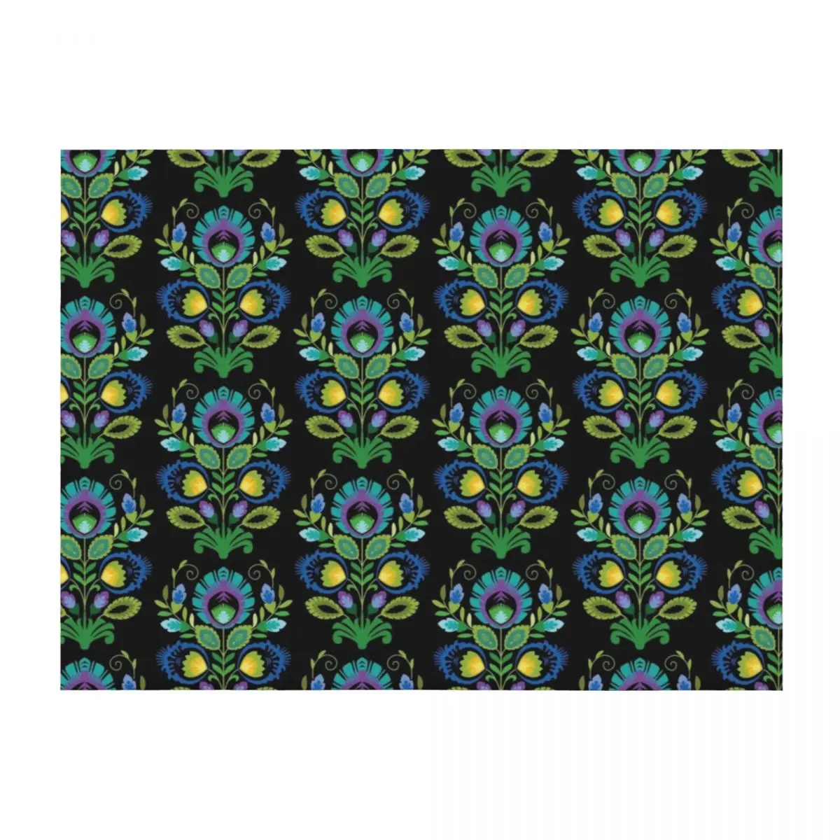 

Polish Folk Flowers Teal on Black Throw Blanket Flannels Blankets For Baby Custom Decorative Throw Blankets