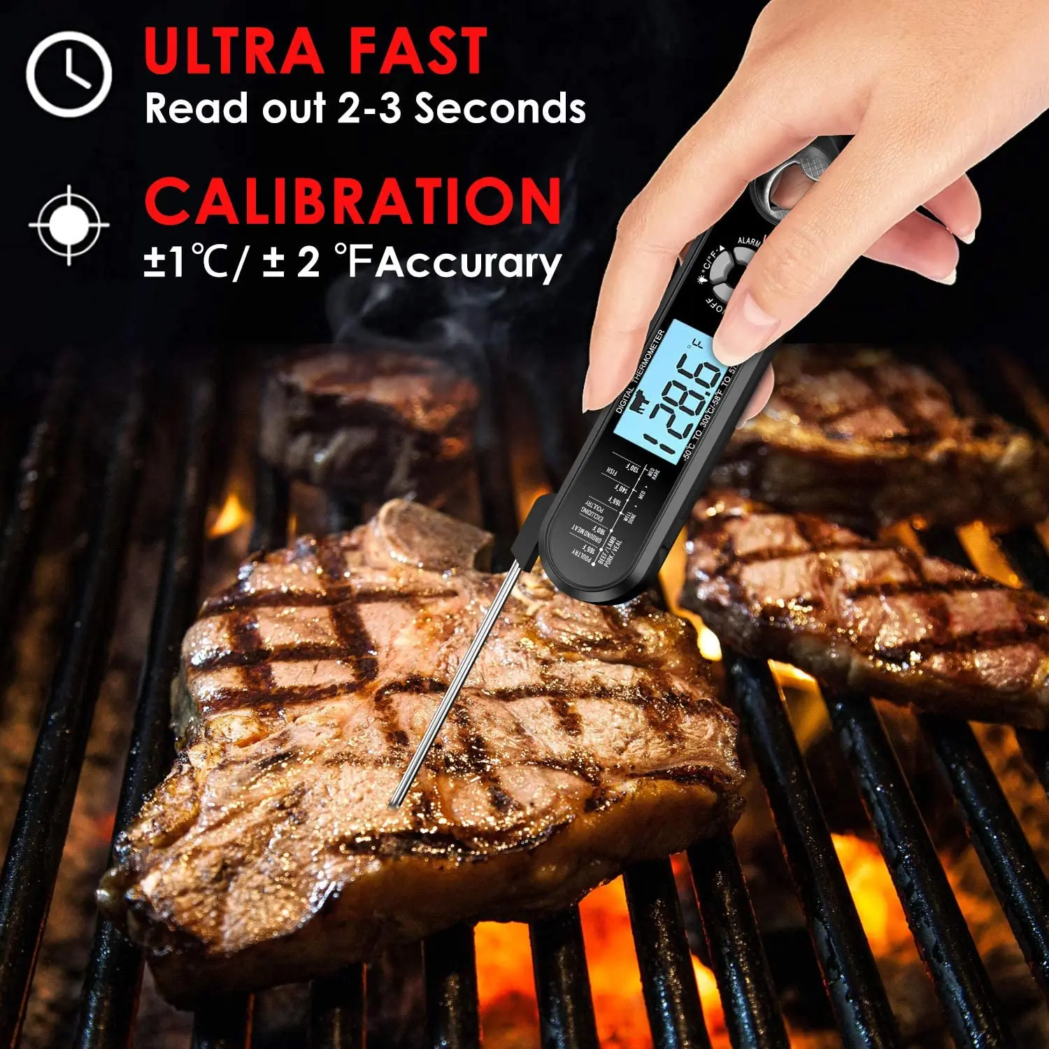 CMHI-Meat Thermometer Dual Probe Instant Read Food Meat Thermometers For Cooking With Alarm Function And Backlight