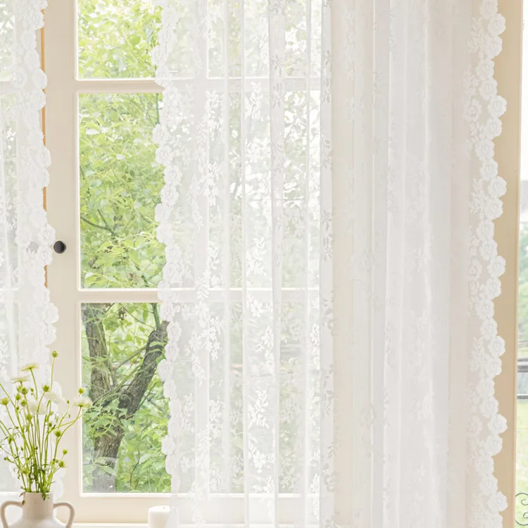 Customized Size 1 Panel French Light Luxury Style Lace Window Gauze Curtain Is Transparent and Transparent Flower Lace Warp