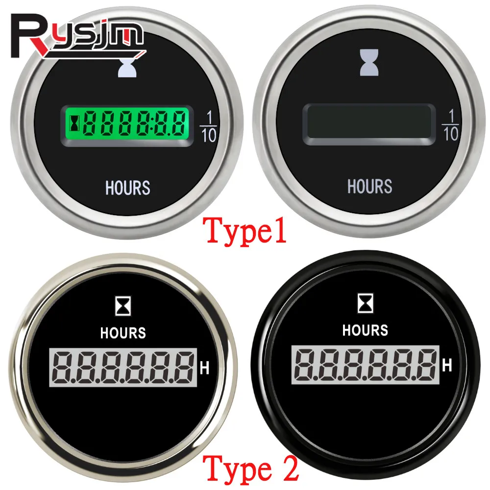 52mm 12V/24V Hours Gague Hour Meter Waterproof Clock Gauge Hourmeters For Marine Boat Car Truck Green / Red LED Backlight