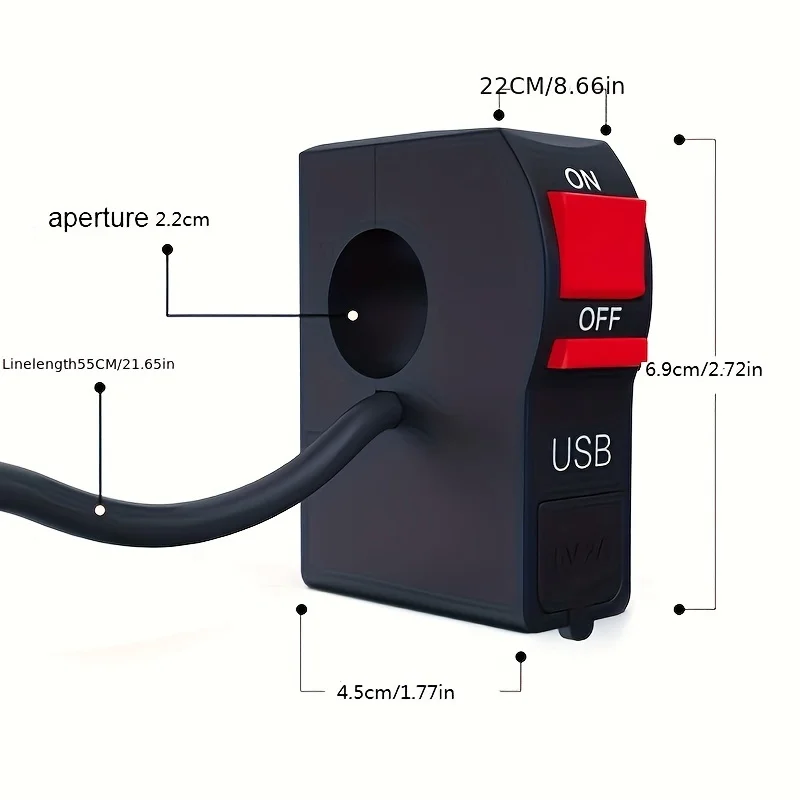 Universal Motorcycle Handlebar Start Flameout Switch On Off Button With Usb Charger Headlight Indicator Switch