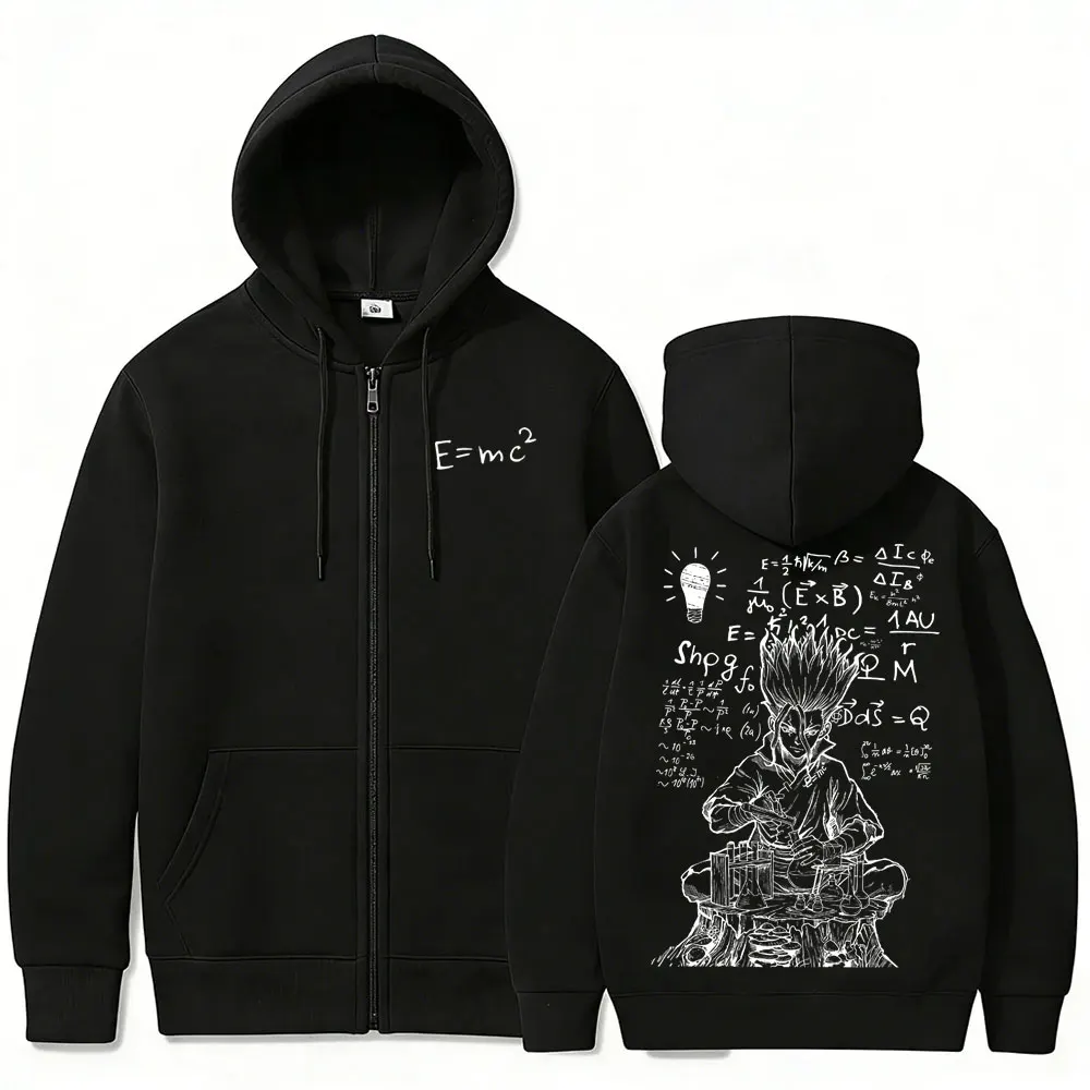 Anime Dr. Stone Zipper Hoodie Manga Senku Ishigami Zip Up Jacket Men Women Casual Oversized Zip Up Sweatshirt Cosplay Streetwear