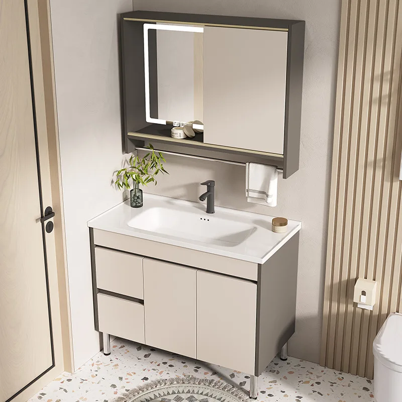 Modern Milky Gray Bathroom Cabinets Floor Bathroom Sink Cabinet Vanity Toilet Storage Smart Mirror Cabinet Bathroom Furniture