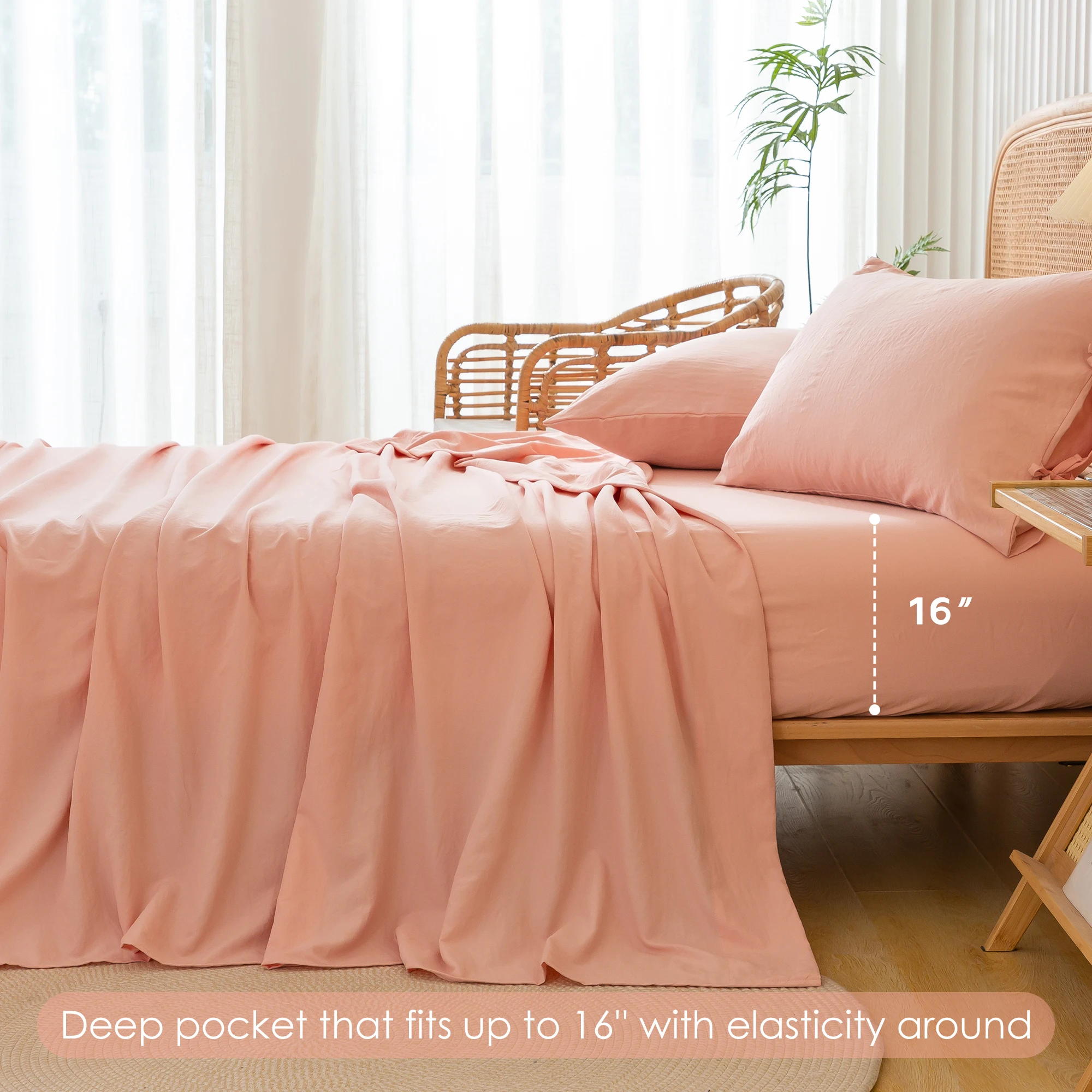 Queen sizebed sheet set, lightweight,ultra soft ,lightweight,washed polyester cotton, All Seasons girl women Dormitory room-pink