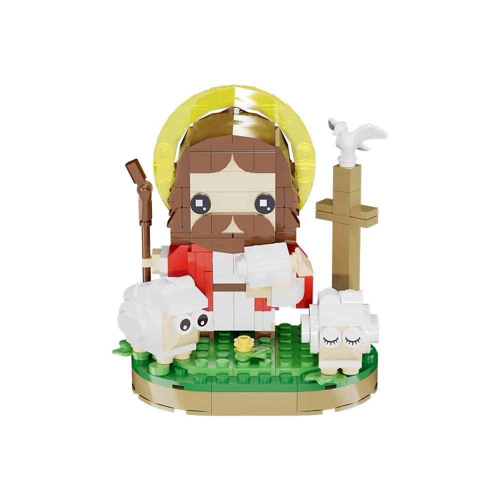 MOC Shepherd Jesus Cross Creative Design Building Blocks DIY Bricks Sets Christian Priest Animal Crossing Gift for Children