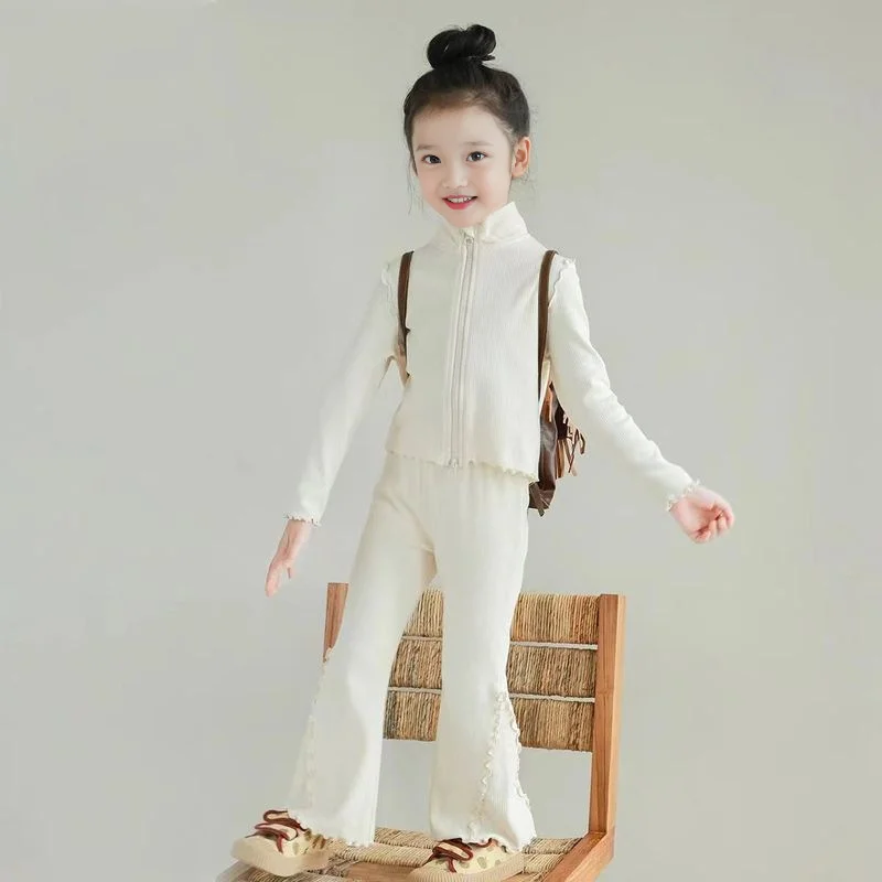 Girls Cardigan Sets Spring Autumn Kids Long Sleeve Clothes Suits Children Coats+Flared Pants 2Pcs Teen Thin Outfits 2-8 Y 345