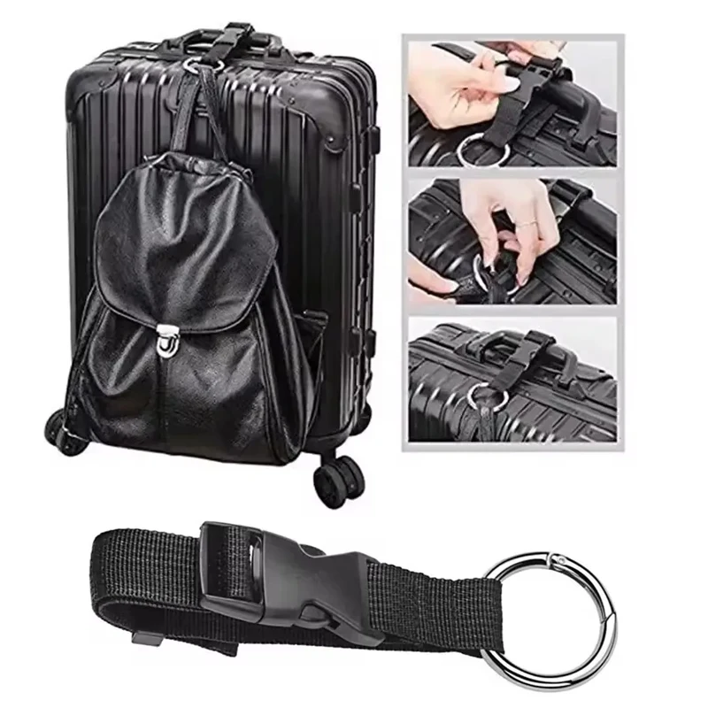 

Holiday Travel Portable Black Nylon Suitcase Hanging Bag, Zinc Alloy Hiking Buckle, External Hook Strap for Luggage Organization
