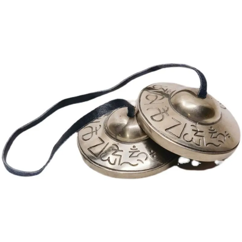 Nepal Tinkle Bell White Copper Cymbal Tibetan Bells with Bag Retro Buddhist Meditation Bell Sound Healing Instrument Collection