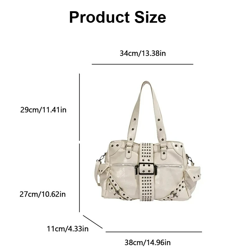 Punk-style Ladies' Handbag, New Vintage Rivet Buckle Decorated Motorcycle Bag, High-quality Versatile Large Capacity Tote Bag